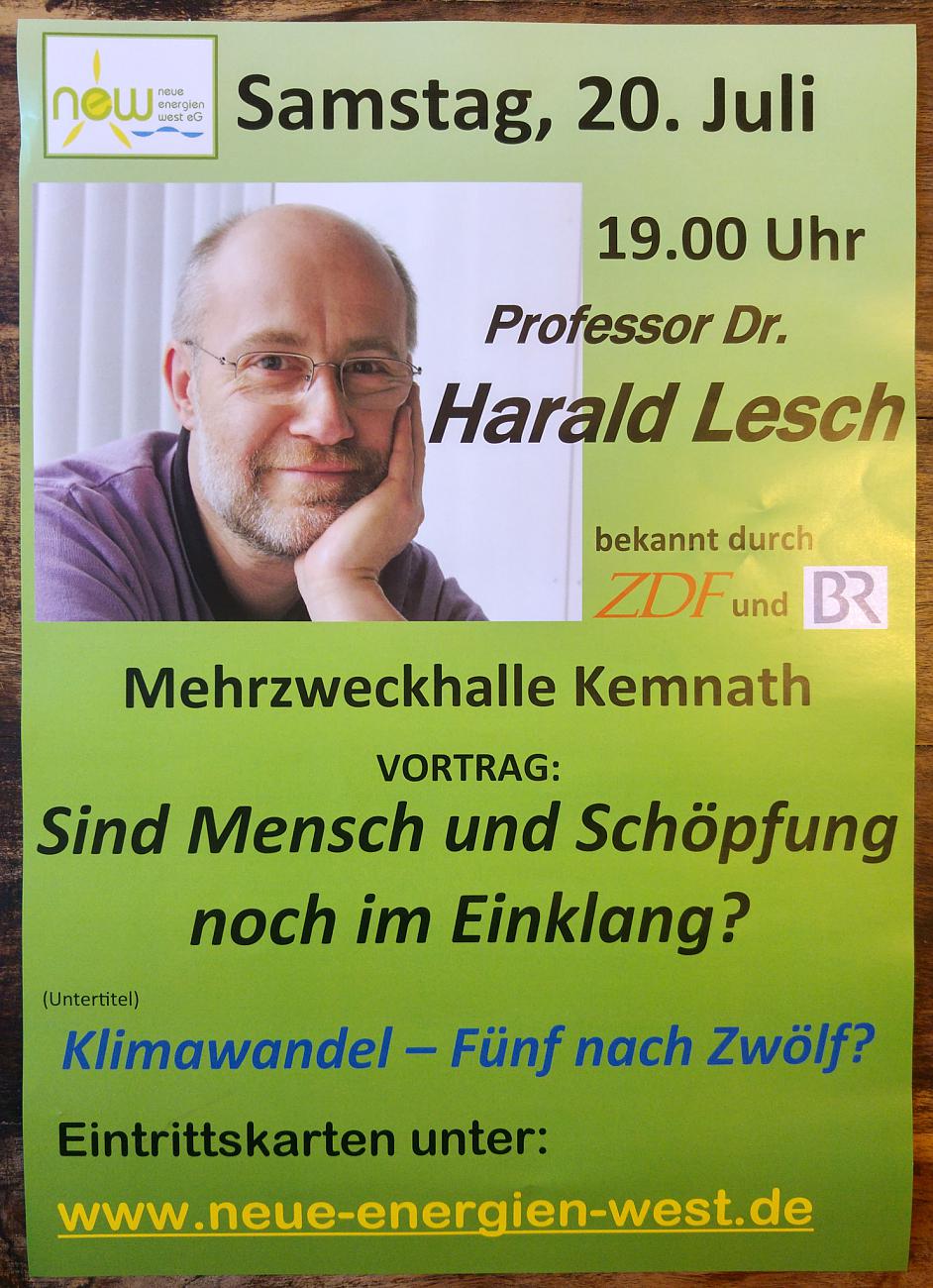 Foto: Martin Zehrer - Professor Dr. Harald Lesch kommt nach Kemnath<br />
<br />
Samstag, 20. Juli 2019, Mehrzweckhalle Kemnath...<br />
<br />
Sind Mensch und Schöpfung noch in Einklang? <br />
Klimawandel - Fünf nac 