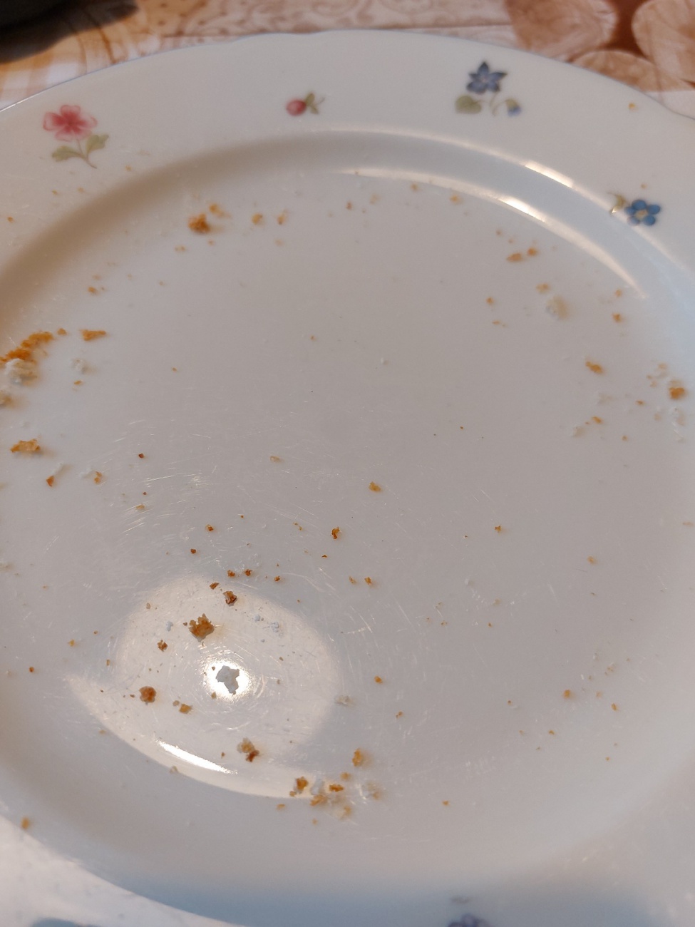 Foto: Martin Zehrer - Die Krümel werfen Fragen auf: <br />
War es ein köstlicher Kuchen oder ein heimliches Brot-Massaker? Egal, die Tellerkanten legen nahe, dass kein Bissen verschwendet wurde. <br />
 