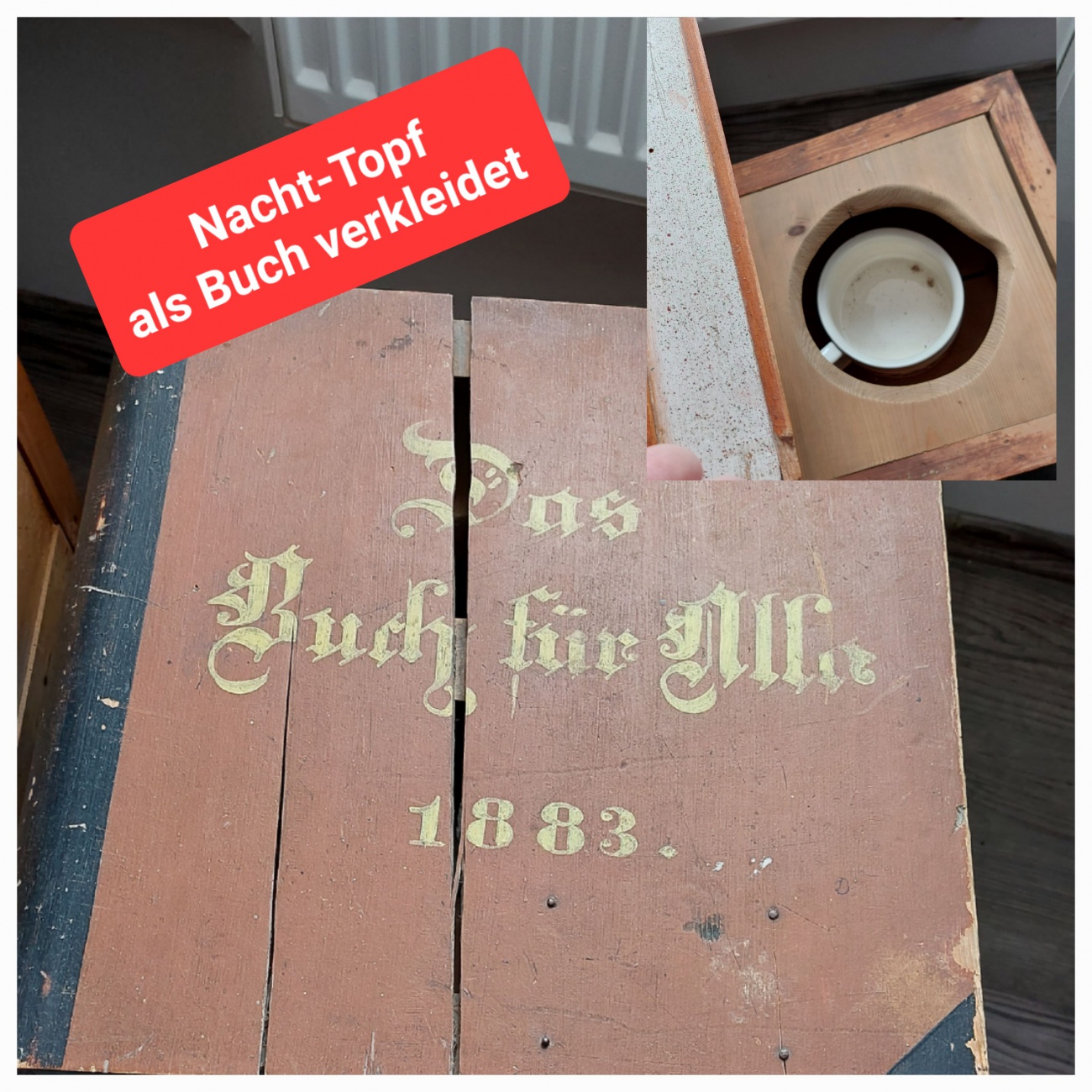 Foto: Martin Zehrer - Früher: ein Nacht-Topf, der als riesen Buch verkleidet ist.<br />
Dieses Ausstellungsstück kann mit vielen anderen historischen Sachen im Bergbau-Museum von Erbendorf betracht 