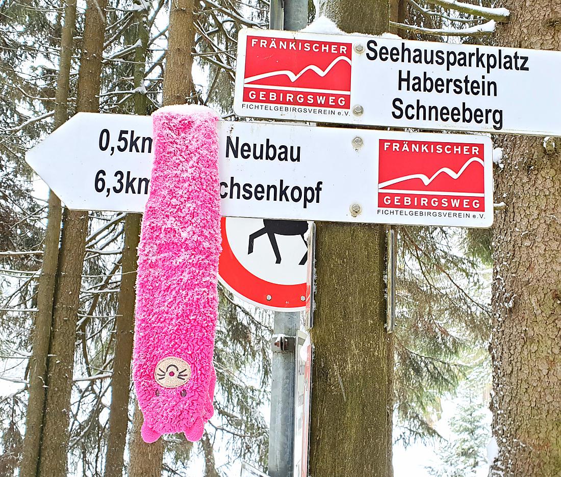 Foto: Martin Zehrer - Da hängt ein lustiges Gesicht am Wegweiser... :-) 