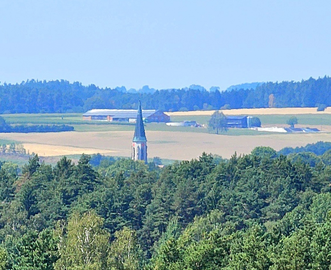 Kemnather Kirchturm – Blick vom Schlossberg Waldeck

Vom Schlossberg Waldeck eröffnet sich ein eindrucksvoller Blick über die weitläufigen Wälder und Felder der nördlichen Oberpfalz bis hin zur Stadt Kemnath. Aus dem dichten Grün der Baumwipfel ragt der markante Kirchturm der Stadt empor und bildet einen unverwechselbaren Blickfang in der Landschaft.

Die Aussicht verdeutlicht die reizvolle Lage Kemnaths zwischen den ausgedehnten Wäldern des Naturparks Steinwald und der sanft hügeligen Kulturlandschaft. Der Kirchturm dient seit Jahrhunderten als Orientierungspunkt und prägt bis heute die Silhouette der Stadt.

Der Schlossberg Waldeck zählt zu den schönsten Aussichtspunkten der Region. Bei guter Fernsicht bietet sich von hier ein beeindruckendes Panorama über die Oberpfälzer Landschaft, das Naturfreunde, Wanderer und Fotografen gleichermaßen begeistert. Das Zusammenspiel von Wald, Feldern und der historischen Stadtsilhouette macht diesen Ausblick zu einem besonderen Erlebnis.