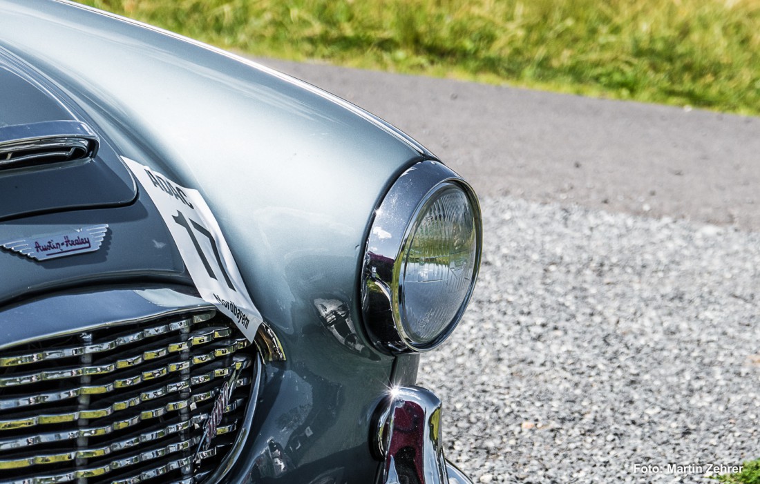 Foto: Martin Zehrer - Selbst der Kühlergrill ist ein Kunstwerk. Schaut mal genauer hin, wie der geschwungen ist...<br />
<br />
Ein Austin-Healey, gesehen auf dem Armesberg beim Oldtimerausflug der Wuns 