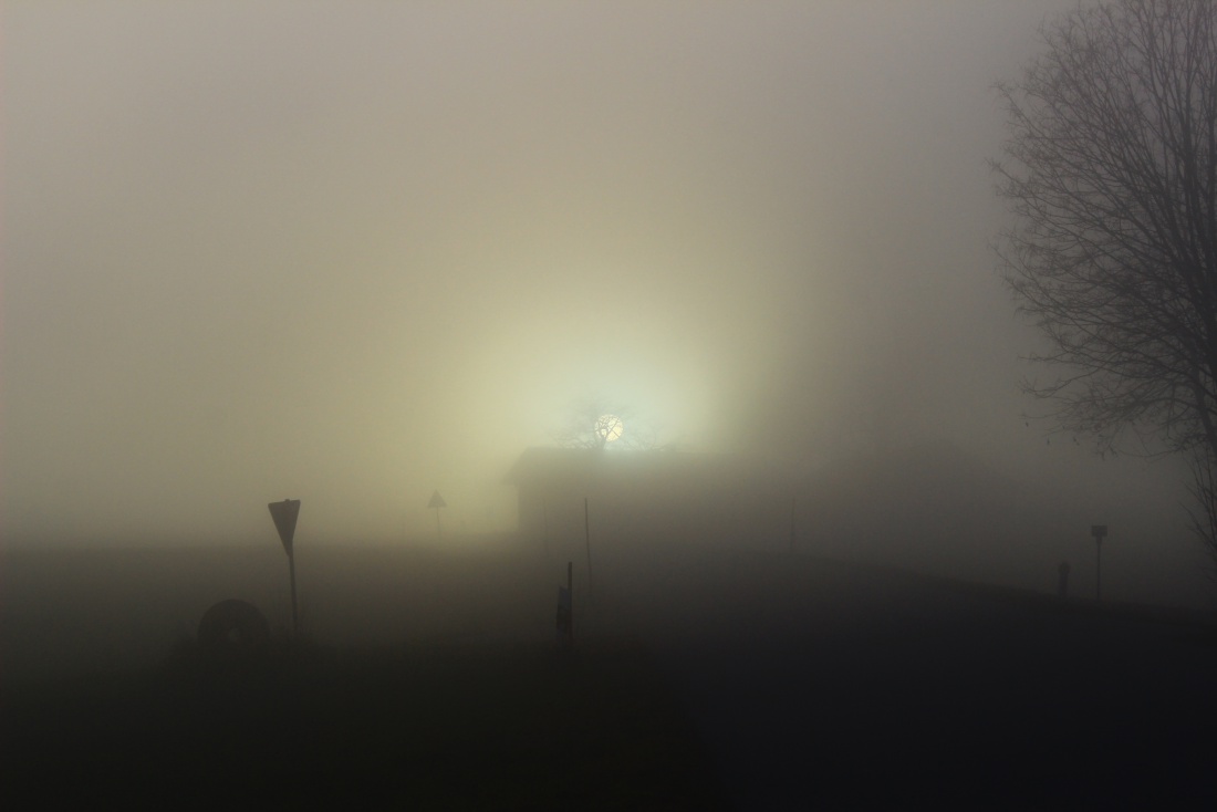 Foto: Joshua Richter - Ein alter Bauernhof Abends im Nebel. 