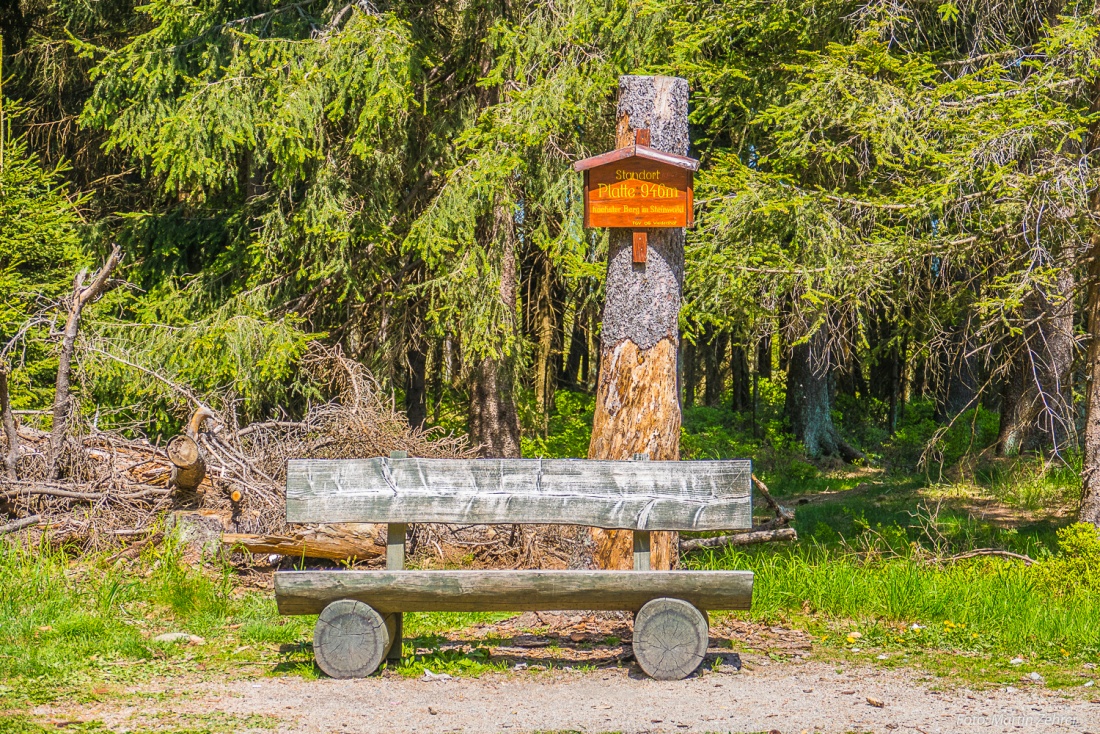 Foto: Martin Zehrer - Angekommen auf der Platte, dem höchstem Punkt im Steinwald. 946 Meter beträgt hier die Höhe. Es gibt hier auch um den Oberpfalzturm Bänkchen und eine Unterstell-Hütte.<br />
<br />
 