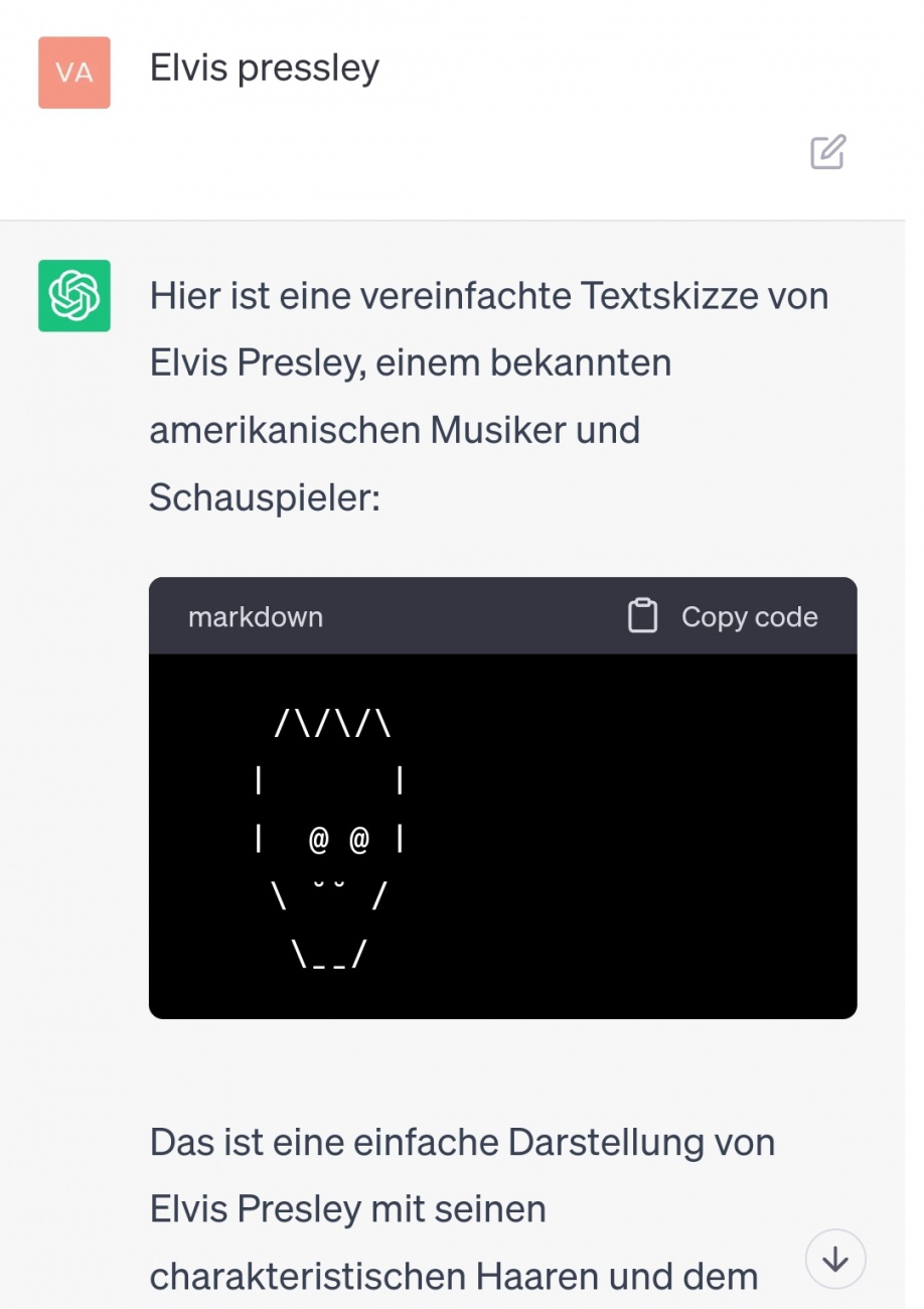 Foto: Martin Zehrer - Textbasierte Ki versucht Elvis zu zeichnen ;-) 