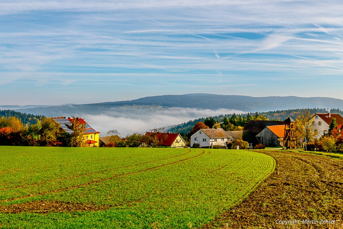 Foto: Martin Zehrer - Herbstbild: Godas am 24. Oktober 2015, früh, in Richtung Trevesen/Steinwald. Der Nebel hat Trevesen fest im Griff. 