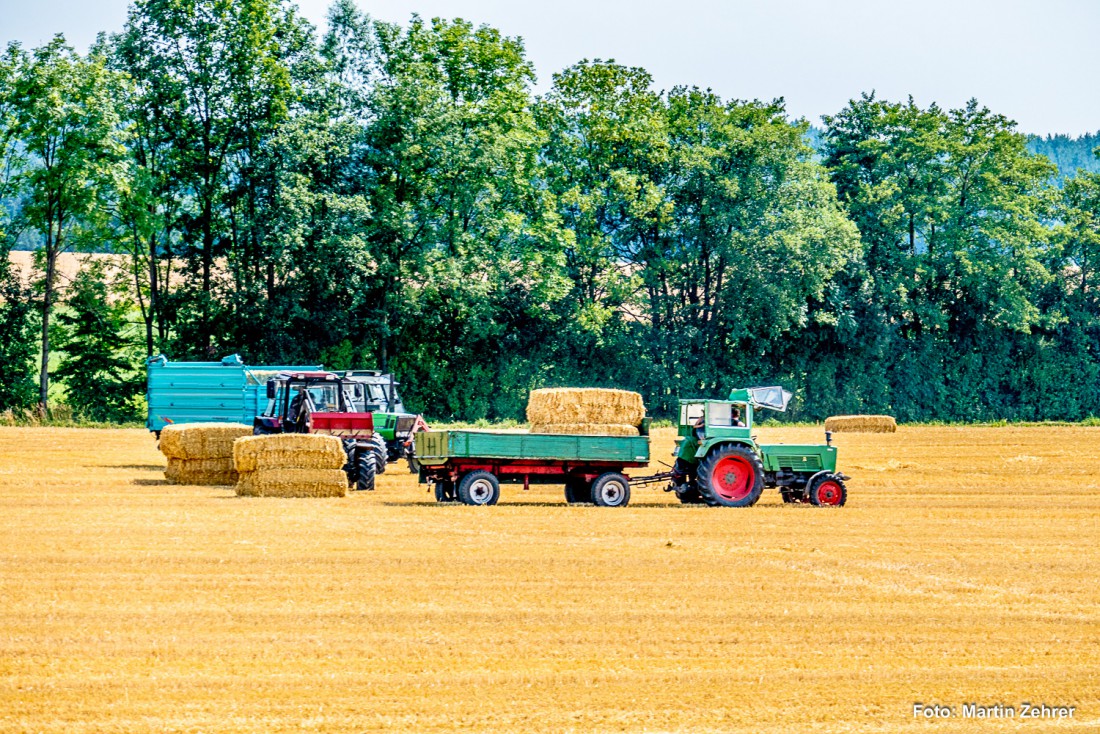 Foto: Martin Zehrer - Schlichten mit Köpfchen. Große Strohbüschel wurden gepresst und werden nun von den Landwirten abtransportiert.  