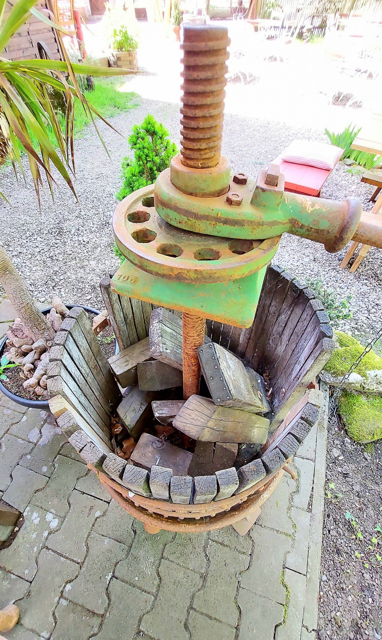 Foto: Martin Zehrer - Eine alte Presse,  gesehen im Biergarten des Reiserbesens in der Kronau 