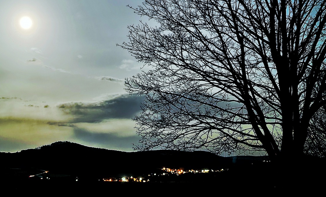 Foto: Jennifer Müller - Der Armesberg, Zinst und Altensteinreuth im hellen Schein des Vollmonds. Traumhafte Nacht am 28.03.2021. Windstill bei 7 Grad. 