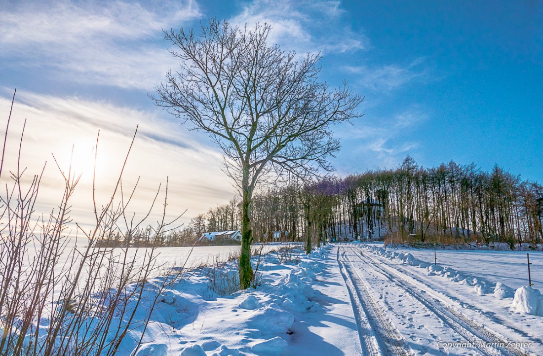 Foto: Martin Zehrer - 8. Januar 2016 - Die Auffahrt zum Armesberg... wunderschönes Winterwetter! Oben ist die Wallfahrtskirche auf dem Gipfel zu erkennen. 