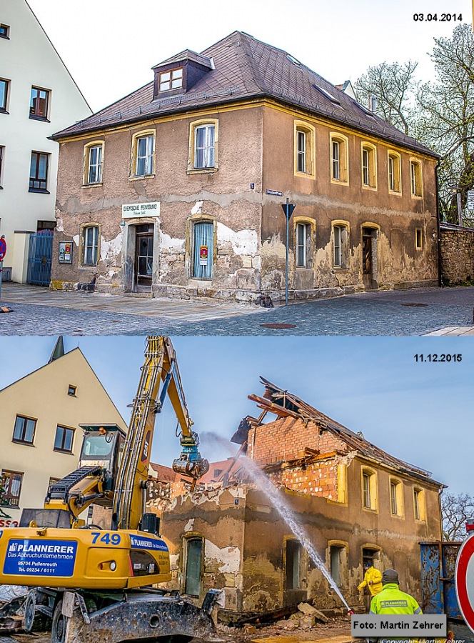 Foto: Martin Zehrer - Die ehemalige chemische Reinigung in Kemnath vor und während des Abrisses... 