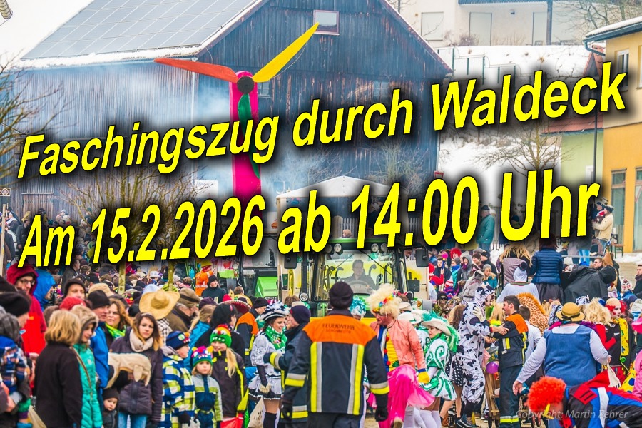Am Sonntag, den 15. Februar 2026, ist es wieder soweit!!!

Der Waldecker Faschings-Zug schlängelt sich um 14:00 Uhr durch die feiernde Menschenmenge.

Es werden tausende Besucher und zig bunt geschmückte Gaudi-Wagen erwartet.

Der WCV lädt alle Narren und Närrinnen zum feiern ein!!!  
