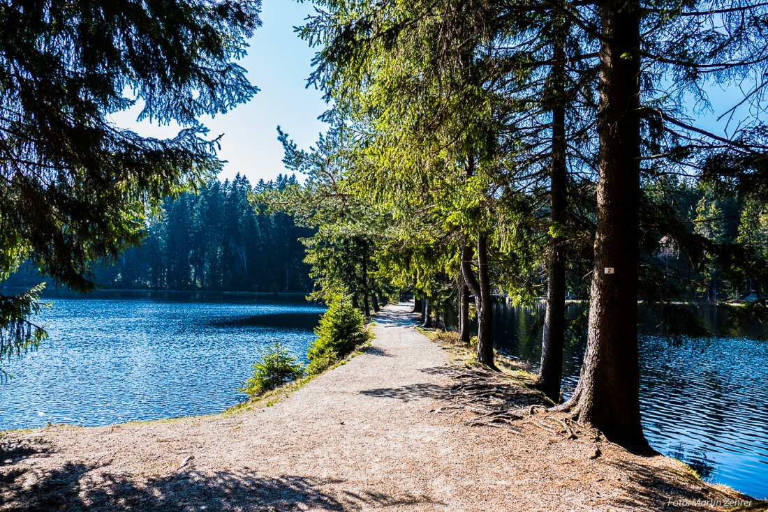 Foto: Martin Zehrer - Viele verlockende Wanderwege schlängeln sich um den Fichtelsee. Heute, am 15. April 2019 meinte es die Sonne wirklich gut mit uns. 